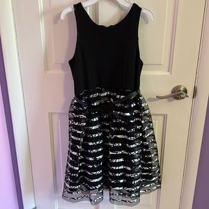 Girls Black and White Belted Dress